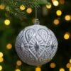 Northlight 3.5-in Matte White And Silver Floral Distressed Christmas Ball Ornament -Northlight Paradise 331054401 AlternateImage1 l