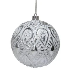 Northlight 3.5-in Matte White And Silver Floral Distressed Christmas Ball Ornament -Northlight Paradise 331054401 MainImage 001 l