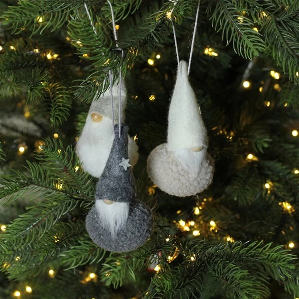 Northlight 4.75-in Grey And Cream Plush Santa Gnomes Hanging Christmas Ornaments - Set Of 3 4 Northlight 4.75-in Grey And Cream Plush Santa Gnomes Hanging Christmas Ornaments - Set Of 3 - Image 2