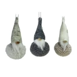 Northlight 4.75-in Grey And Cream Plush Santa Gnomes Hanging Christmas Ornaments - Set Of 3