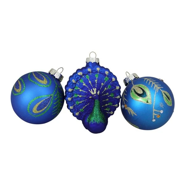 Northlight 3.75-in Royal Blue And Green Peacock Glass Christmas Ornaments - 3-Piece 4 Northlight 3.75-in Royal Blue And Green Peacock Glass Christmas Ornaments - 3-Piece - Image 2