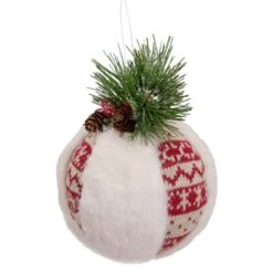 Northlight 8-in Faux Fur And Nordic Print Christmas Ball Ornament