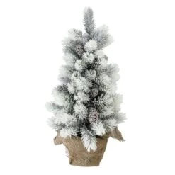 Northlight 19-in Potted Slim Flocked Mini Pine Christmas Tree In Burlap Base