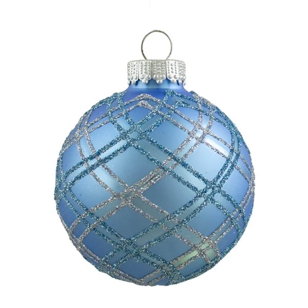Northlight Plaid Glitter Glass Christmas Ornament Blue Ball Set 2.75-in 4/pk 4 Northlight Plaid Glitter Glass Christmas Ornament Blue Ball Set 2.75-in 4/pk - Image 2