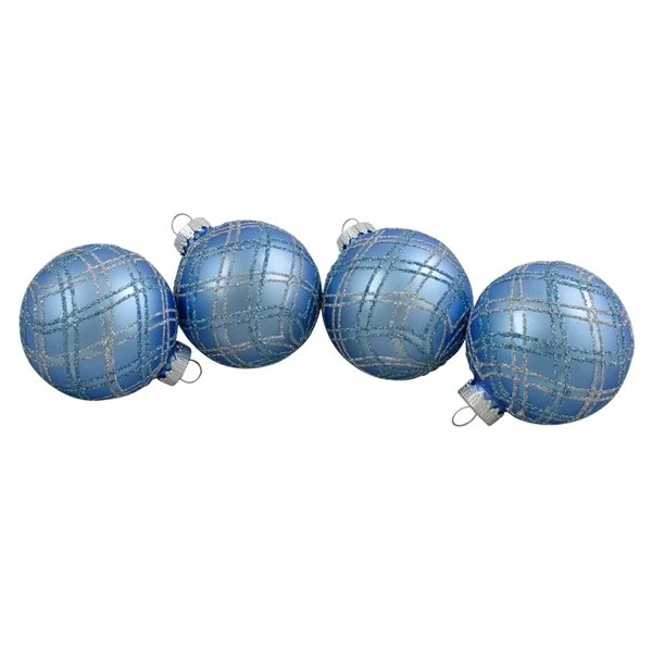 Northlight Plaid Glitter Glass Christmas Ornament Blue Ball Set 2.75-in 4/pk 3 Northlight Plaid Glitter Glass Christmas Ornament Blue Ball Set 2.75-in 4/pk