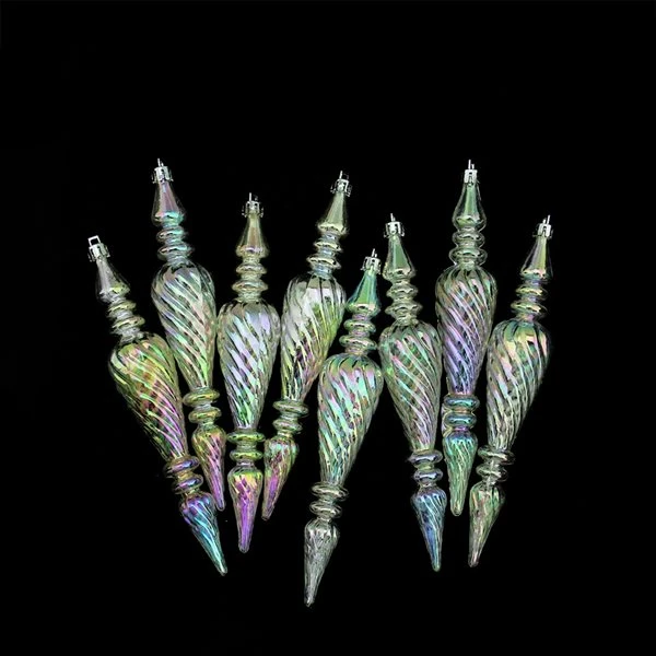 Northlight 8-Piece Clear Spiral Shatterproof Iridescent Christmas Finial Ornaments 3 Northlight 8-Piece Clear Spiral Shatterproof Iridescent Christmas Finial Ornaments
