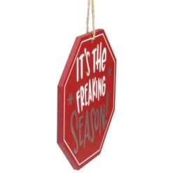 Northlight 5-in Red Octagonal - It's The Freaking Season - Wooden Sign Christmas Ornament
