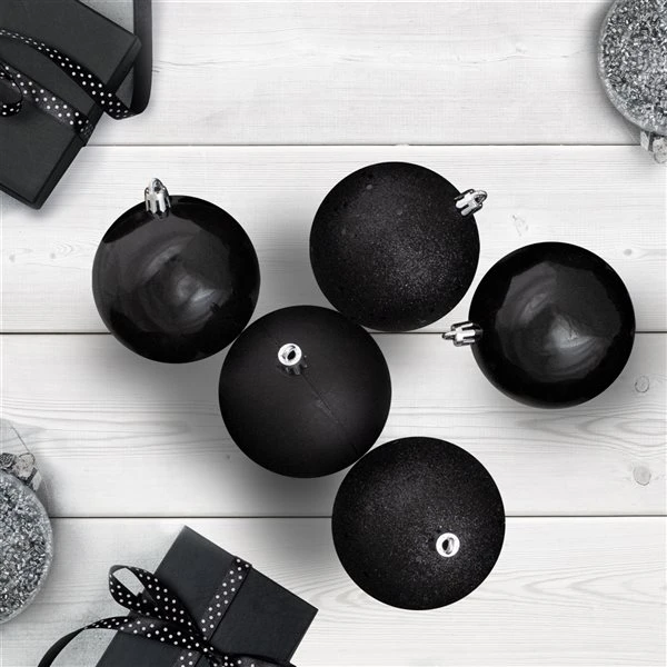 Northlight Jet Black Shatterproof 4-Finish Christmas Ball Ornaments 3.25-in 32/pk 4 Northlight Jet Black Shatterproof 4-Finish Christmas Ball Ornaments 3.25-in 32/pk - Image 2