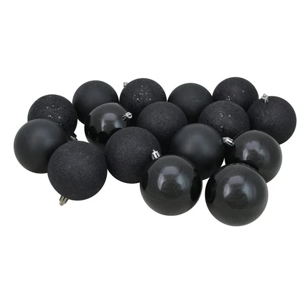 Northlight Jet Black Shatterproof 4-Finish Christmas Ball Ornaments 3.25-in 32/pk 3 Northlight Jet Black Shatterproof 4-Finish Christmas Ball Ornaments 3.25-in 32/pk