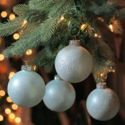 Northlight 3.25-in Blue And Silver Snowflake Glass Christmas Ball Ornaments - 4-Piece