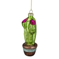 Northlight 4.75-in Green And Pink Potted Cactus Glass Christmas Ornament -Northlight Paradise 331054603 AlternateImage2 l