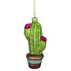 Northlight 4.75-in Green And Pink Potted Cactus Glass Christmas Ornament -Northlight Paradise 331054603 AlternateImage4 l