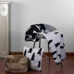 Northlight 55-in X 63-in White Knit Christmas Throw Blanket With Black Trees -Northlight Paradise 331054606 AlternateImage1 l