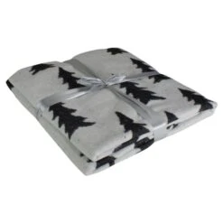 Northlight 55-in X 63-in White Knit Christmas Throw Blanket With Black Trees