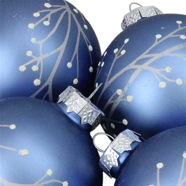 Northlight 2.5-in Matte Blue Branches Glass Ball Christmas Ornament - 4-Piece 5 Northlight 2.5-in Matte Blue Branches Glass Ball Christmas Ornament - 4-Piece - Image 3