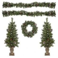 Northlight 5-Piece Pre-Lit Norwich Pine Artificial Christmas Entryway Set