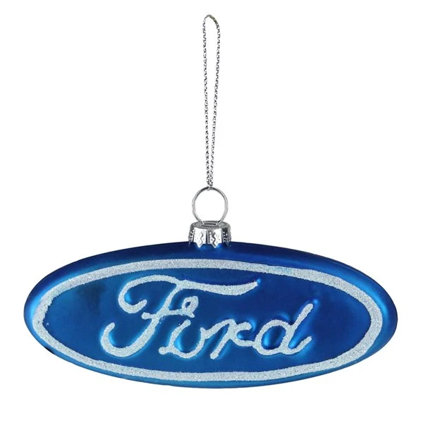 Northlight 5-in Blue And White Ford Logo Oval Glitter Glass Christmas Ornament 4 Northlight 5-in Blue And White Ford Logo Oval Glitter Glass Christmas Ornament - Image 2