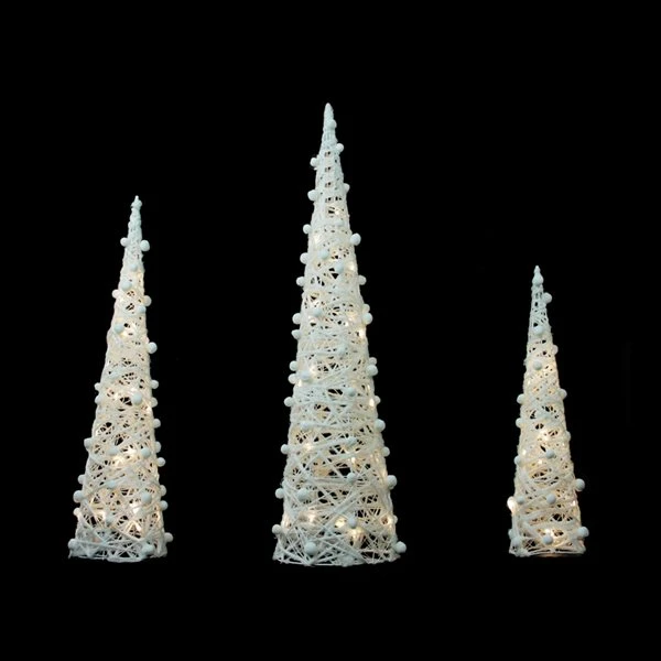 Northlight 39.25-in LED Lighted White And Silver Cone Tree Christmas Decoration - Set Of 3 3 Northlight 39.25-in LED Lighted White And Silver Cone Tree Christmas Decoration - Set Of 3