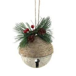 Northlight 5-in Green Rustic Pine Cone And Holly Berry Jingle Bell Christmas Ornament