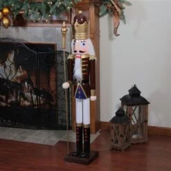 Northlight 48-in Brown And White Wooden Christmas Nutcracker King With Scepter -Northlight Paradise 331054703 AlternateImage3 l