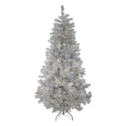 Northlight 4.5-ft Pre-Lit Silver Metallic Tinsel Artificial Christmas Tree