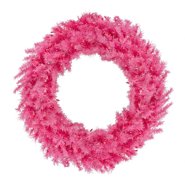 Northlight 36-in Pre-Lit Pink Spruce Artificial Christmas Wreath - Pink Lights 4 Northlight 36-in Pre-Lit Pink Spruce Artificial Christmas Wreath - Pink Lights - Image 2