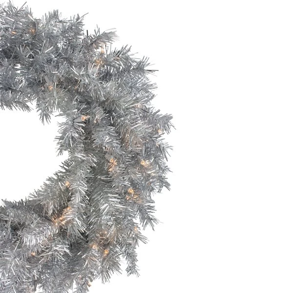 Northlight 24-in Silver Tinsel Artificial Christmas Wreath - Clear Lights 6 Northlight 24-in Silver Tinsel Artificial Christmas Wreath - Clear Lights - Image 4