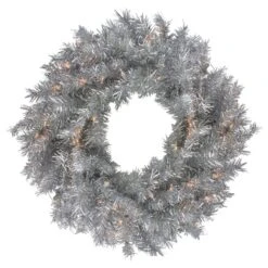 Northlight 24-in Silver Tinsel Artificial Christmas Wreath - Clear Lights