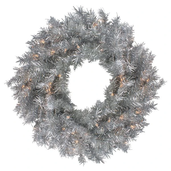 Northlight 24-in Silver Tinsel Artificial Christmas Wreath - Clear Lights 3 Northlight 24-in Silver Tinsel Artificial Christmas Wreath - Clear Lights