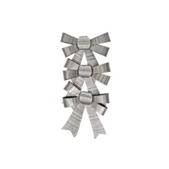 IH Casa Decor Silver Shiny Triple Christmas Bow - Set Of 6