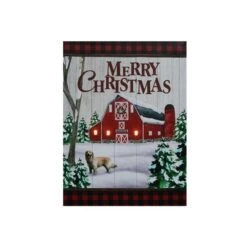 IH Casa Decor 12-in X 16-in LED Happy Dog At Barn Christmas Canvas Wall Art