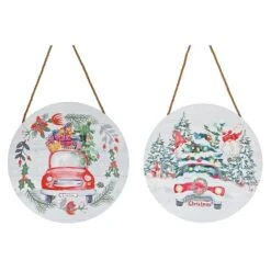 IH Casa Decor Assorted Red Truck MDF Christmas Wall Signs - Set Of 2