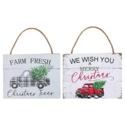 IH Casa Decor Assorted Truck With Tree Christmas Wall Signs - Set Of 2