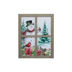 IH Casa Decor LED Snowman And Cardinal Christmas Canvas Wall Art