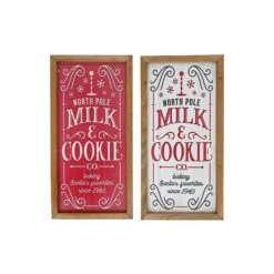 IH Casa Decor Assorted "Milk & Cookie" MDF Christmas Wall Signs - Set Of 2