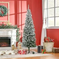 HomCom 6-ft Leg Base Pencil Pine Flocked Green Artificial Christmas Tree 11 HomCom 6-ft Leg Base Pencil Pine Flocked Green Artificial Christmas Tree -Northlight Paradise 331058265 AlternateImage1 l