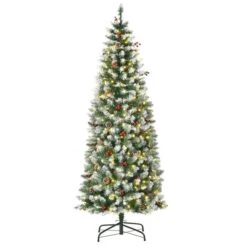 HomCom 6-ft Pre-Lit Leg Base Pine Full Flocked Green Artificial Christmas Tree With 300 Constant Warm White LED Lights