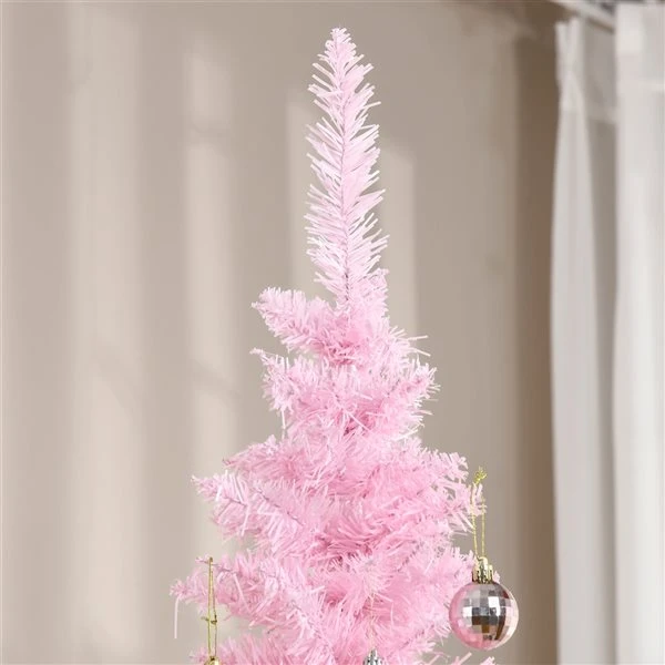 HomCom 7-ft Leg Base Pencil Pine Pink Artificial Christmas Tree 6 HomCom 7-ft Leg Base Pencil Pine Pink Artificial Christmas Tree - Image 4