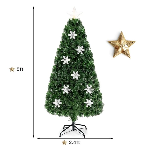 Costway 5-ft Pre-Lit Fibre Optic Artificial Christmas Tree With Multicolour Lights Snowflakes 4 Costway 5-ft Pre-Lit Fibre Optic Artificial Christmas Tree With Multicolour Lights Snowflakes - Image 2