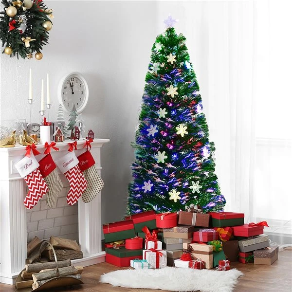 Costway 5-ft Pre-Lit Fibre Optic Artificial Christmas Tree With Multicolour Lights Snowflakes 7 Costway 5-ft Pre-Lit Fibre Optic Artificial Christmas Tree With Multicolour Lights Snowflakes - Image 5