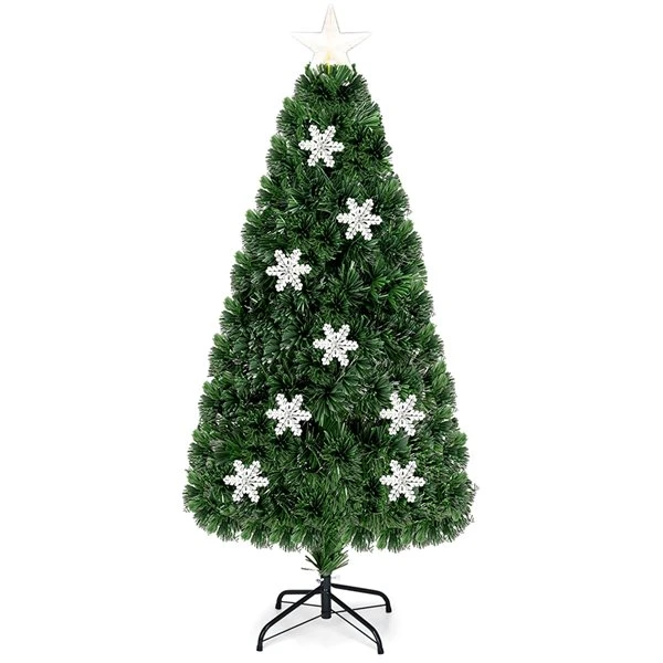 Costway 5-ft Pre-Lit Fibre Optic Artificial Christmas Tree With Multicolour Lights Snowflakes 5 Costway 5-ft Pre-Lit Fibre Optic Artificial Christmas Tree With Multicolour Lights Snowflakes - Image 3