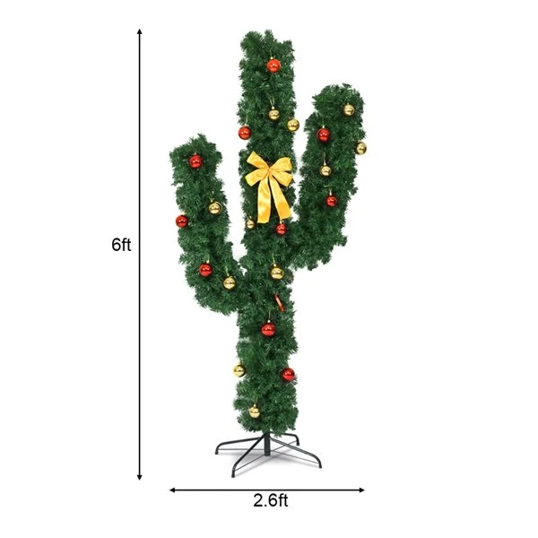 Costway 6-ft Pre-Lit Cactus Artificial Christmas Tree With LED Lights And Ball Ornaments 4 Costway 6-ft Pre-Lit Cactus Artificial Christmas Tree With LED Lights And Ball Ornaments - Image 2