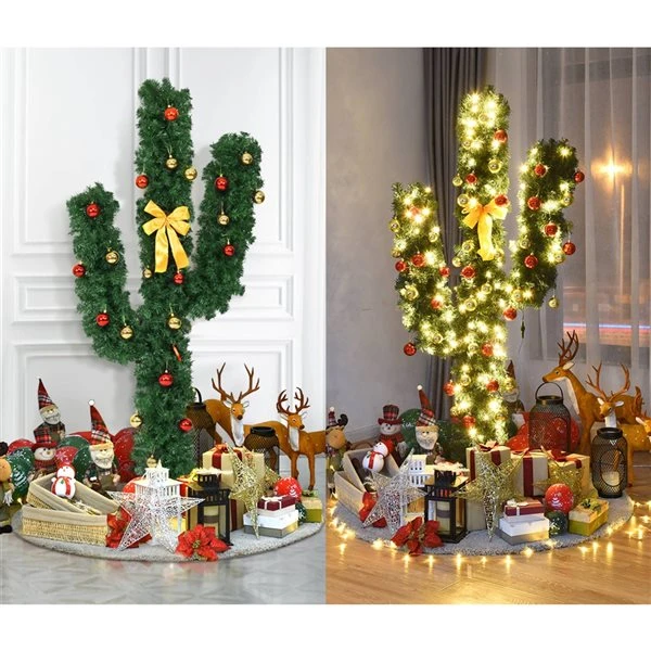 Costway 6-ft Pre-Lit Cactus Artificial Christmas Tree With LED Lights And Ball Ornaments 3 Costway 6-ft Pre-Lit Cactus Artificial Christmas Tree With LED Lights And Ball Ornaments