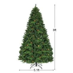 Costway 8-ft Pre-Lit Artificial Christmas Tree Hinged With 600 LED Lights And Pine Cones
