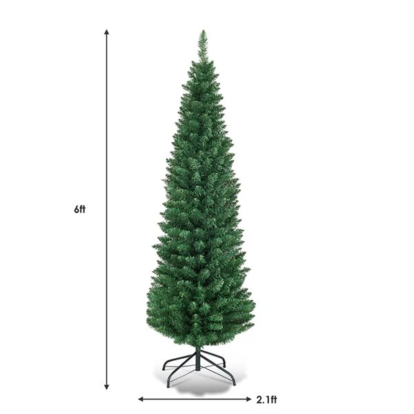 Costway 6-ft PVC Artificial Pencil Christmas Tree Slim With Stand Home Holiday Decor Green 5 Costway 6-ft PVC Artificial Pencil Christmas Tree Slim With Stand Home Holiday Decor Green - Image 3
