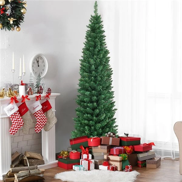 Costway 6-ft PVC Artificial Pencil Christmas Tree Slim With Stand Home Holiday Decor Green 7 Costway 6-ft PVC Artificial Pencil Christmas Tree Slim With Stand Home Holiday Decor Green - Image 5