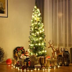Costway 6-ft PVC Artificial Pencil Christmas Tree Slim With Stand Home Holiday Decor Green 10 Costway 6-ft PVC Artificial Pencil Christmas Tree Slim With Stand Home Holiday Decor Green -Northlight Paradise 331060060 AlternateImage4 l