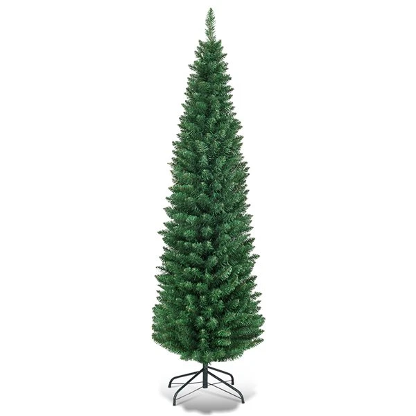 Costway 6-ft PVC Artificial Pencil Christmas Tree Slim With Stand Home Holiday Decor Green 4 Costway 6-ft PVC Artificial Pencil Christmas Tree Slim With Stand Home Holiday Decor Green - Image 2