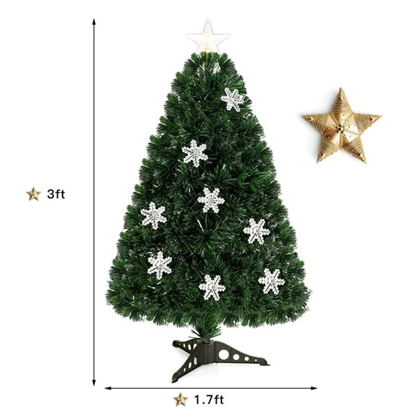 Costway 3-ft Pre-Lit Fibre Optic Artificial Christmas Tree With Multicolour Lights Snowflakes 5 Costway 3-ft Pre-Lit Fibre Optic Artificial Christmas Tree With Multicolour Lights Snowflakes - Image 3