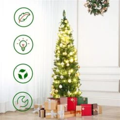 Costway 5-ft PVC Artificial Pencil Christmas Tree Slim With Stand Home Holiday Decor Green -Northlight Paradise 331060091 AlternateImage2 l